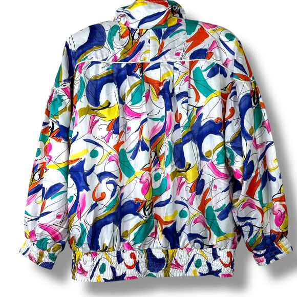 Vintage LAVON By Cheerful Corp VTG Watercolor Windbreaker Zip Jacket Medium - Picture 6 of 7